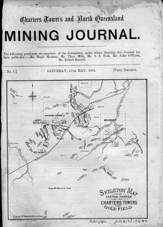 Skeleton Map of the Central Position of the Charters Towers Goldfield drawn by R Tregaskis