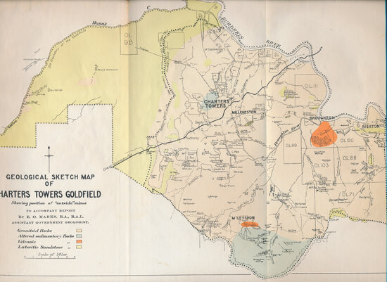404 Geological sketch map of Charters Towers goldfields showing outside mines