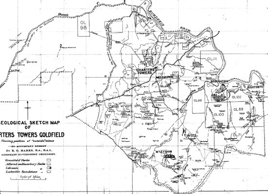 405 Geological sketch map of Charters Towers goldfields showing outside mines
