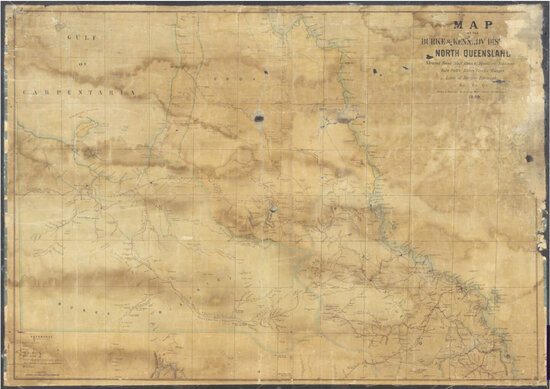 Map of the Burke and Kennedy districts, north Queensland : shewing towns, mail routes, squatting stations, gold fields, rivers, creeks, ranges, lines of electric telegraph &amp;c. &amp;c. &amp;c.