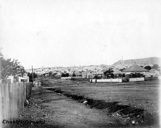 Charters Towers street with view of Towers Hill &amp; Post Office Clocktower