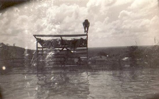 Man diving into pool, Replenishment Centre, Towers Hill 1940s