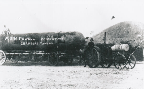 F &amp; N Powell Contractors steam vehicle pulling a boiler