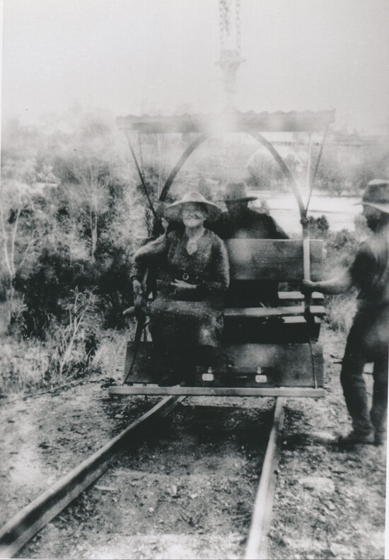Man and woman in a flying fox carriage