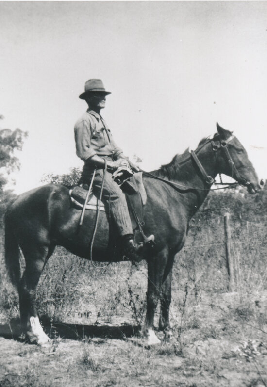 John Pryor on a horse, Percy Springs
