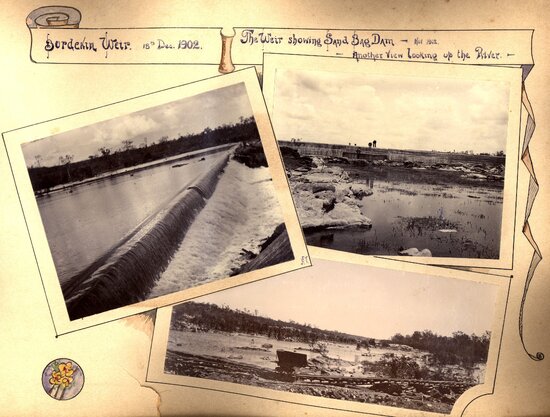 Weir on the Burdekin during construction and after