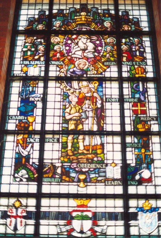Stained glass window in Halse Hall, All Souls St Gabriels School