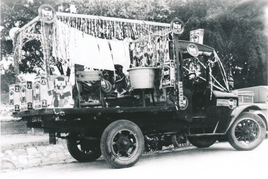 Utility decorated with Persil washing powder theme for parade