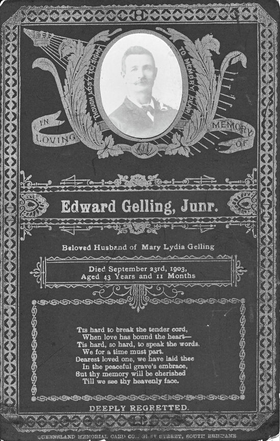 Edward Gelling, Jnr funeral card 1903