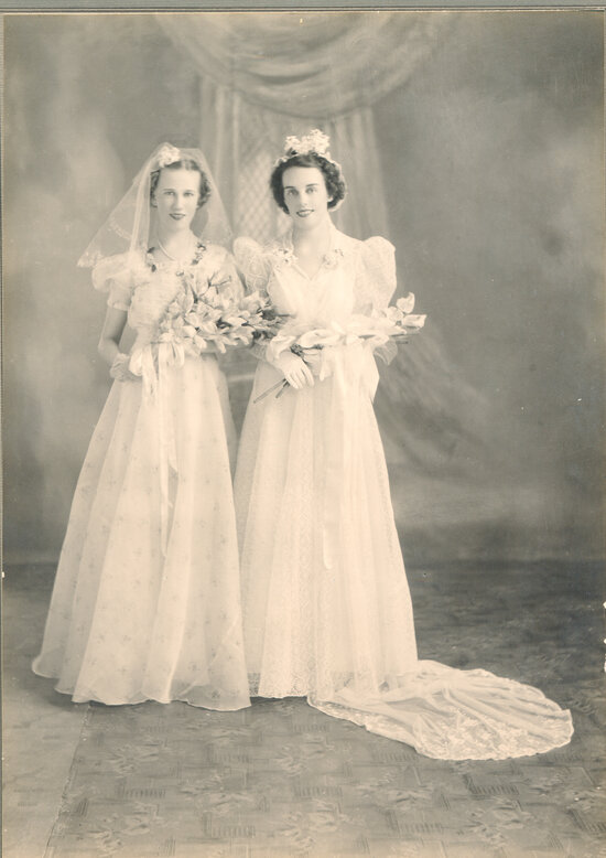 Dulcie Rogers as bridesmaid with Ivy Pendreigh, bride,1938