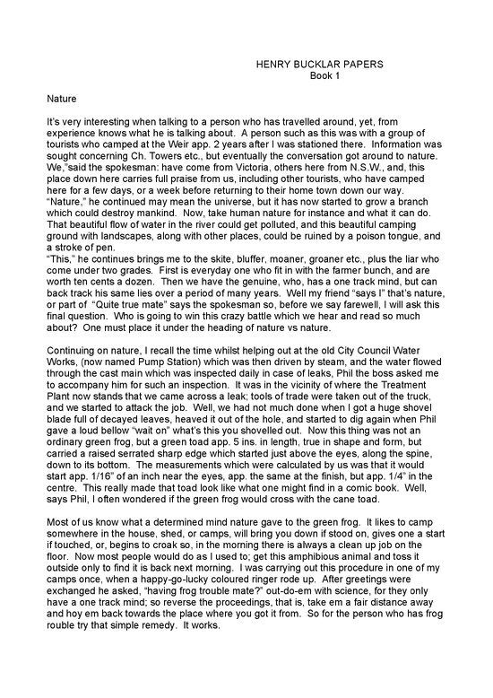 Henry Bucklar Memoirs