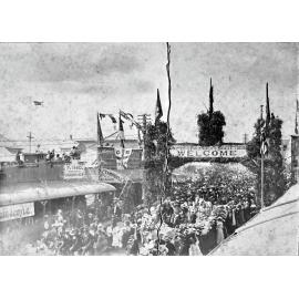 Procession in honour of the Governor General Northcote; Church st intersection of Gill street looking east