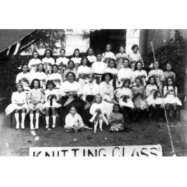 Knitting Class in the Grounds of the Town Hall, Gill Street circa WW1