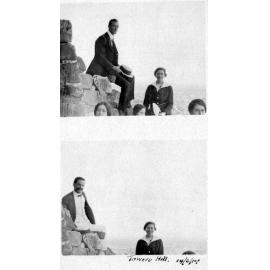 People sitting on the remains of Pyrites Works, Towers Hill