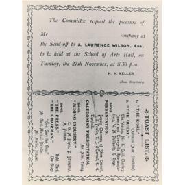 Invitation to send off for A Lawrence Wilson Esq, Ravenswood (Contents)