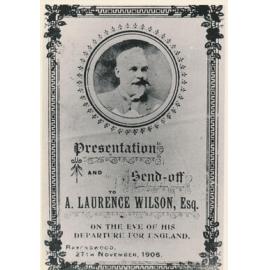 Invitation for Presentation & send off for A Laurence Wilson Esq, Ravenswood (Cover)