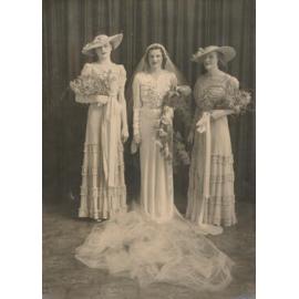 Bride Hazel Peace with bridesmaids Rita Johnson and Mattie Foxlee, 1937