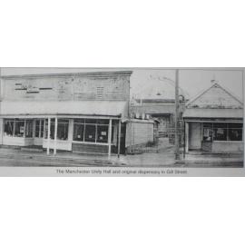 Photo of Printed Image of Manchester Unity Hall and Original Friendly Societies Dispensary in Gill Street