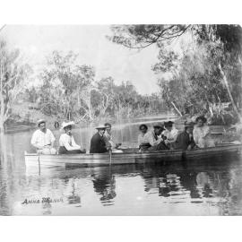 Fred Staubwasser (far left) and party boating on the Anabranch