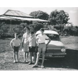 Tony, Richard and Jeffrey Bell with ? in front of Sisters of Mercy Convent, Ravenswood