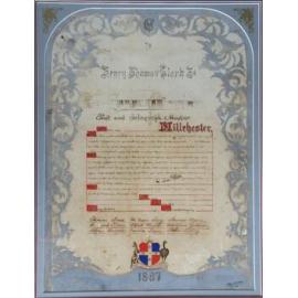 Henry Thomas Clark, Post Master at Millchester, certificate of appreciation