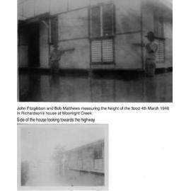John Fitzgibbon and Bob Matthews measuring height of flood 1946 on Richardson’s house, Moonlight Creek