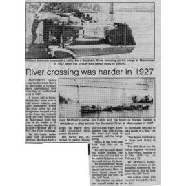 Newspaper clipping: River crossing by barge 1927