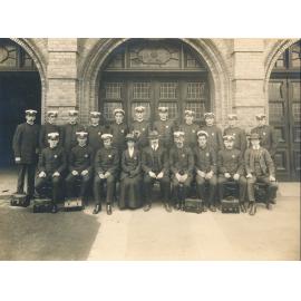 Group of Ambulance Bearers and Officers outside Q.A.T.B Head Centre, Brisbane