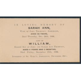 Funeral Card of Sarah Ann Thompson and William Thompson