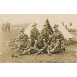 7 Soldiers in front of tent, World War One, WW1