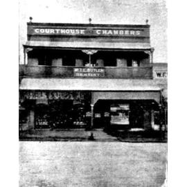Courthouse Chambers, Mr. T. E. Butler Dentist’s Office upstairs & A. Davison Bootmaker/Shield’s Towers Boot Palace downstairs, 1900
