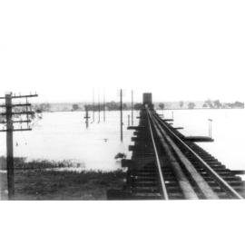 Burdekin River in Flood at Macrossan Rail Bridge - View along tracks