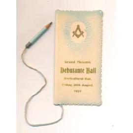 Dance card with Pencil for Mary Gill for Debutante Ball August 1937 in the Horticultural Hall