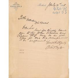 Albert Taylor, Railway Hotel, Pentland Letterhead, 1898