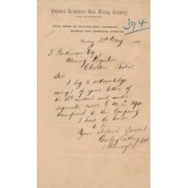 Craven’s Caledonian Gold Mining Company Letterhead, 1888