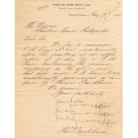 Victory Gold Mining Company Letterhead, 1884