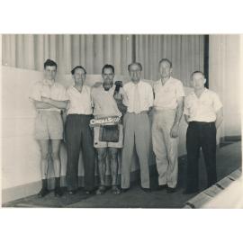 Theatre staff in front of new Stage and Proscenium of the Regent Theatre in the early 1950’s