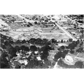 Aerial view of Lissner Park With Ruins of Defiance Mill in background, 1923