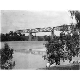 Burdekin River Rail Bridge with Man and Two Children on Bank
