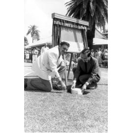 Laying Time capsule in front of Administration Building, Eventide Home