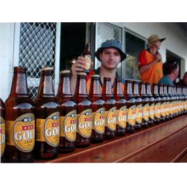 Spectators with a row of XXXX Beers at the York Street Cricket Complex, 2003 Goldfield Ashes